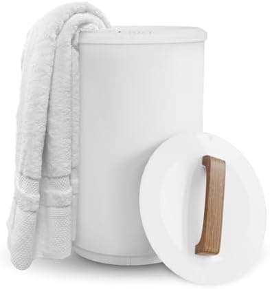 SAMEAT Heated Towel Warmers for Bathroom - Large Towel Warmer Bucket, Wood Handle, Auto Shut Off, Fits Up to Two 40"X70" Oversized Towels, White