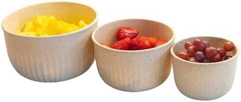 Set of 3 Bowls with Lids - Microwave, Freezer, and Fridge Safe Nesting Mixing Bowls - Eco-Conscious Kitchen Essentials by Classic Cuisine (Beige), S, M, L