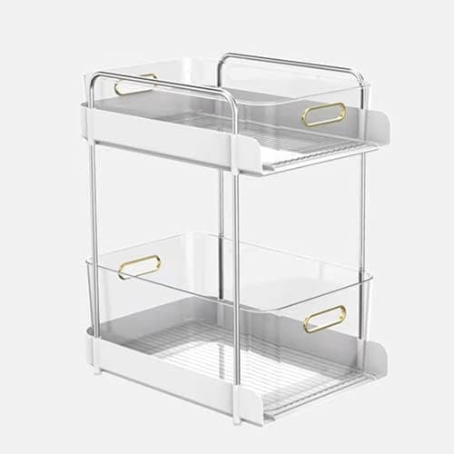 ILIKUHOME Under Sink Organizers and Storage, 2-Tier Clear Organizer with Sliding Drawers, Muti-purpose Pull Out Organizers for Bathroom, Kitchen, Pantry, Makeup, Office, High Style