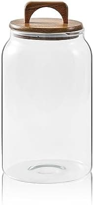 Sweejar Large Glass Candy Jars with Wooden Lids, 1 Gallon Glass Jar with Lid, Sugar/Flour Storage Containers, Big Glass Canisters with Airtight Lid, 1 Pack