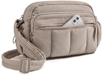 BAGSMART Anti Theft Crossbody Bags for Women Travel Purse, Medium Quilted Puffy cross body bag, Handbags Shoulder Purses, Brown-medium