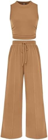 BTFBM Summer Outfits For Women 2026 Cropped Sleeveless Tank Tops Wide Leg Pants 2 Piece Sets Beach Lounge Set Clothing