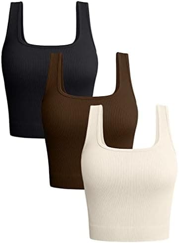 OQQ Women's 3 Piece Tank Tops Ribbed Seamless Workout Exercise Shirts 2025 Summer Basic Camis