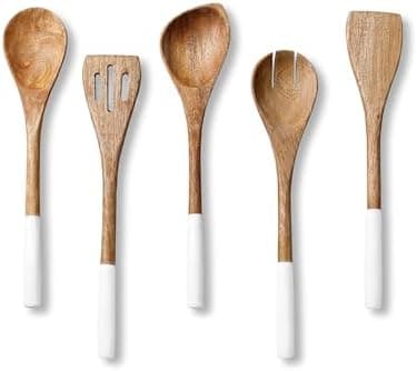 Folkulture Wooden Spoons for Cooking | 12" Premium Acacia Wooden Utensil Set of 5 - Smooth Finish, Soft Comfort Cooking Utensils Set for Kitchen, Gifts | Non Stick Wooden Cooking Utensils Set of 5