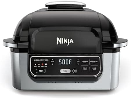 Ninja | Indoor Grill | Foodi | 5-in-1 (Grill, Air Fry, Roast, Bake, and Dehydrate | Fits up to 3lb Roast | Smoke Control System and Dishwasher Safe Parts| Black/Grey | AG301