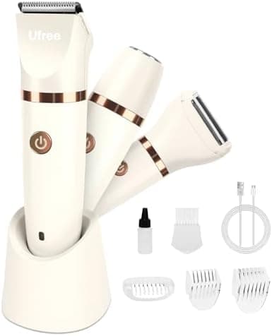 Ufree Bikini Trimmer Electric Razors for Women, Rechargeable Pubic Hair Trimmer Electric Shaver for Legs Body Hair, Bikini Shaver IPX7 Waterproof, White