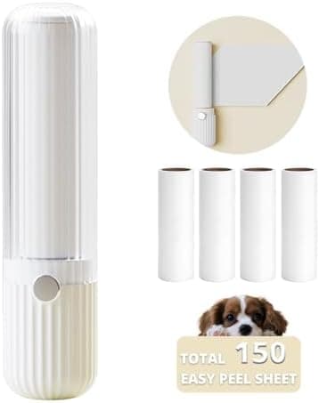 Sgdazo Compact Lint Roller with 150 Sheets - Portable Pet Hair Remover for Clothes, Furniture, and Travel Essentials Household Use, 1 Handle+5 Roller Refills (White)