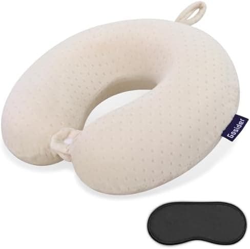 Gosider Memory Foam Neck Pillow Comfortable Travel Neck Pillow Neck and Head Support Lightweight Portable Airplane Travel Pillow for Sleeping, Traveling,Car, Train, Bus and Home Use Beige
