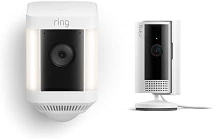 Ring Spotlight Cam Plus Battery with All-new Ring Indoor Cam, White
