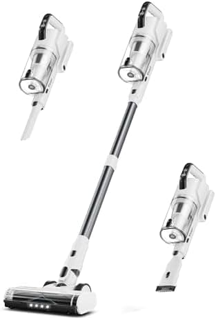 Cordless Vacuum Cleaner, 600W 50KPA 70Mins Runtime Fast Charging Vacuum Cleaner, Self-Standing LED Light Touch Screen Stick Vacuum for Home Light Weight,for Pet Hair/Carpet/Floor, White