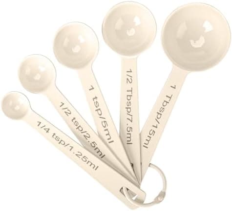 Muchtolove Stainless Steel Measuring Spoons Set of 5, Metal Measuring Cups and Spoons Set for Liquid/Food/Kitchen/Baking (White)