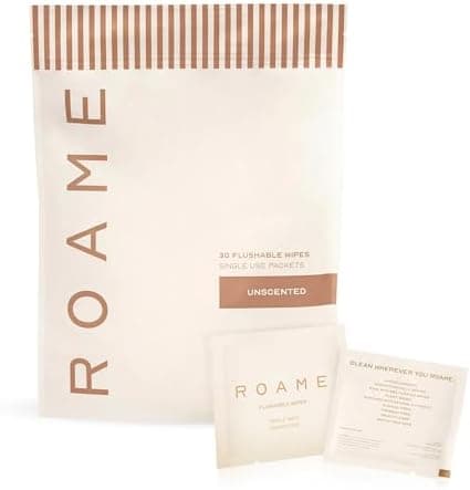 ROAME Flushable Wet Wipes After Toilet Use – Septic Safe & Toilet Flushable – Hypoallergenic, Unscented, 99% Purified Water with Aloe Vera, Witch Hazel & Cucumber Extracts – 30 Count