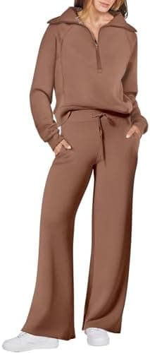 ANRABESS Women 2 Piece Outfits 2025 Fall Fashion Airport Wide Leg Pants Lounge Set Leisure Travel Vacation Clothes Sweatsuits