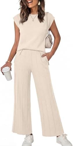 ANRABESS Women 2 Piece Lounge Sets Summer Casual Knit Sweater Vest Pant Set Beach Vacation Clothes 2026 Airport Outfits