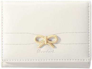 Sunwel Fashion Wallets Girls Cute Coquette Bow Small Wallet Aesthetic Card Holder ID Window Purse for Women (CREAM)