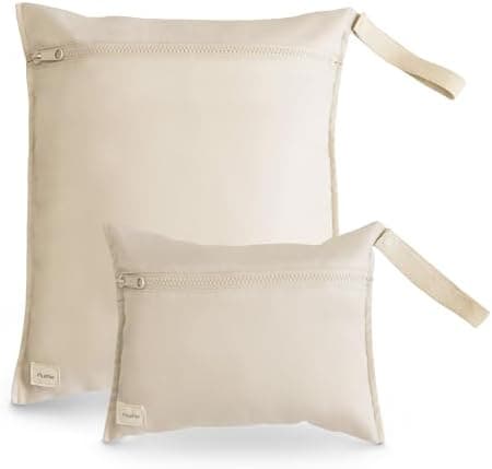 mushie Water Resistant Wet Bags | Large & Small Reusable Storage Bag for Baby Items and Travel | Zippered Pockets with Handle | Machine Washable, Set of 2 (Fog)