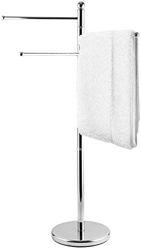 MyGift 40-Inch Silver Metal Freestanding Towel Rack for Bathroom with 3 Swivel Arms