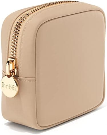 Embla Makeup Bag Travel Cosmetics Pouch and Toiletry Bag, Nylon Zipper Pouch Purse, Cute Make Up Organizer Storage Tote for Women Girls, Waterproof Travel Skincare Case, Small Makeup Bags, Honey Beige