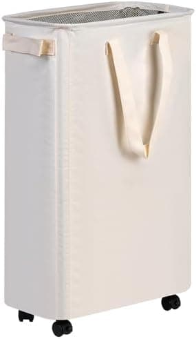 efluky Slim Laundry Hamper with Wheels, Rolling Laundry Basket for Clothes, Small Laundry Basket for Bedroom, Dorm and Laundry Room, 60L (12.7 Gallons) Beige