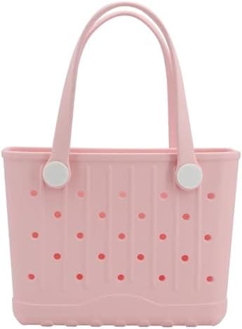 Forrader Rubber Tote Bag Small Beach Bag Waterproof Travel Bags Washable Tote Portable Handbag for Sports Beach Outdoor