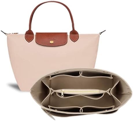 ETTP Purse Organizer Insert for Tote, Handbag Organizer Compatible with Shoulder Bag Large/Small, LE PLIAGE Top Handle Small/Medium (Beige, Large)