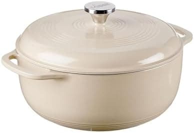 Lodge Essential Enamel Cast Iron Dutch Oven - Perfect for Bread Baking, Braising, Marinating & Slow Cooking - Features Moisture-Sealing Lid & Dual Handles - Kitchen Essentials - 6 Quarts - Sandalwood