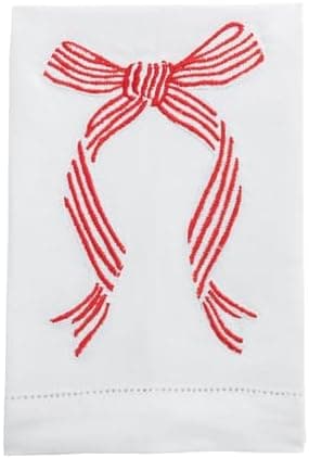 Mud Pie Christmas Striped Bow Embroidered Towel