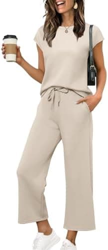 Sampeel Two Piece Sets for Women Summer Vacation Outfits Cap Sleeve Tops Lounge Matching Sets Clothing Beach Fashion Clothes