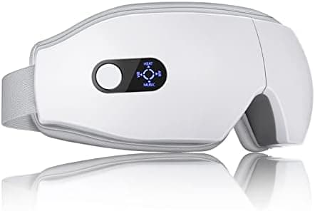 NOWWISH Eye Massager with Heat, Vibration and Bluetooth Music for Migraine Headache Relief, Cordless Heated Eye Mask with 6 Massage Modes, Relaxation -Mothers Day Gifts for Mom Wife -White