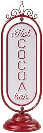pechpell 3D Red Metal Hot Cocoa Bar Sign, 13.4 Inch Christmas Table Top Decor, Vintage Holiday Decorations for Home Table Desk Shelf Mantel Kitchen Coffee Corner Station Xmas Centerpiece