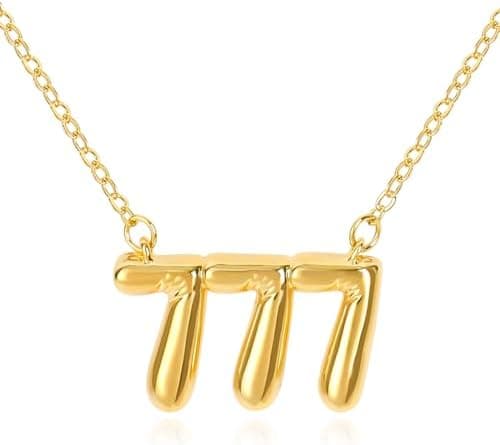NEKOL Bubble Angle Number Necklace 777 for Women, 18K Gold Plated Lucky Number Pendant Numerology Jewelry Friendship Birthday Gift Valentine's Day