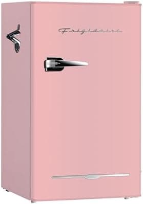 Frigidaire EFR376 Retro Bar Fridge Refrigerator with Side Bottle Opener, 3.2 cu. Ft, Pink/Coral