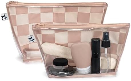 Tiny Twinkle Diaper Bag Organizing Pouches | 2 Pack Mess-Proof Travel Organizer Bags with Structured Bottom & Clear Front | TSA Approved Toiletry Bag Set for Baby and Mom Essentials (Beige Checkers)