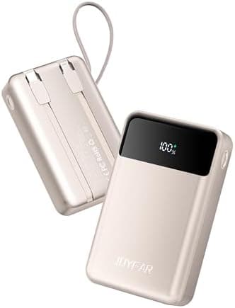 JOYFAR Portable-Charger-Power-Bank Travel Essentials Battery Pack USB C 30000mAh Built in Cable 22.5W Phone Fast Charging Powerbank Compatible with iPhone 16 15 14 13 12 11 iPad Google Xiaomi (Gold)