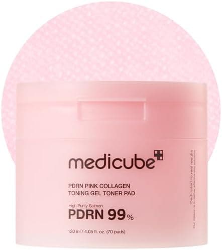 medicube Toner Pads Salmon DNA PDRN Pink Collagen Jelly Pad | Korean Gel Toner Pad | Niacinamide, Madecassoside, Retinol | Soothing, Radiance, Uneven Skin Tone | Korean Skin Care | 70 Pads (1 Pack)