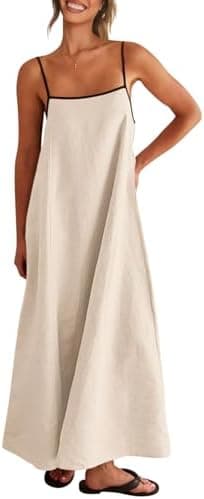 Shy Velvet Women's 2026 Summer Linen Maxi Dress Contrast Spaghetti Strap Dress Backless Casual Party Beach Dresses