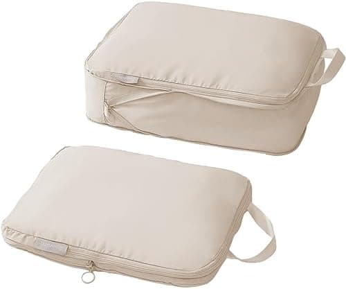 tianzong Compression Packing Cubes for Suitcases, Luggage Organizer Bags Set for Travel (Beige, 2 Pack Large)