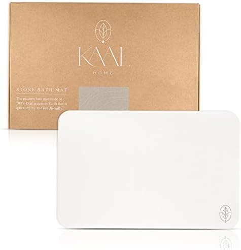 KAAL Home Diatomaceous Earth Stone Bath Mat - White, Minimalist, Non Slip Bath Mat for Bathroom | Water Absorbent Quick Drying Modern Super Absorbent Stone Shower Mat