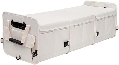 AOKJOY Car Trunk Organizer with Lid Storage Collapsible Multi Compartment Adjustable Straps for SUV, Truck, Sedan(Beige) XL