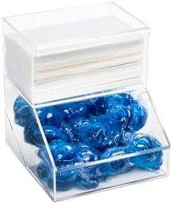Inevibe Laundry Pod Holder & Dryer Sheet Dispenser - 2 Compartment Acrylic Container w/Lids for Storing Clothes Pins, Dishwasher Pods for Laundry Room Organization