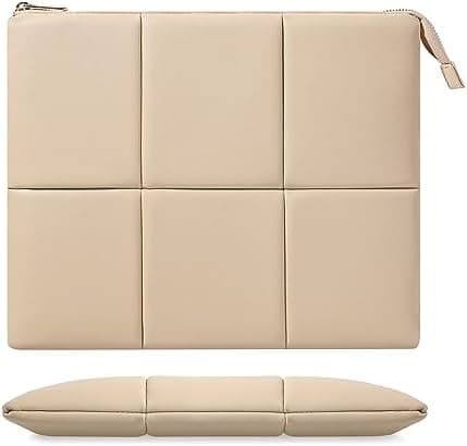 MoKo 9-11 Inch Puffy Tablet Sleeve Bag Fit with New 11-inch iPad Pro M4/iPad Air M2, iPad 10th Gen 10.9, iPad Pro 11, iPad Air 4/5th Gen 10.9, Built-in Elastic Band, PU Leather Carrying Case, Sand