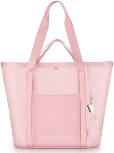 Mesh Beach Bag for Women with Towel Straps, Large Rinse-Through Beach Tote for Pool, Cruise & Vacation Essentials(Pink)