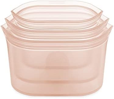 Zip Top Reusable Food Storage Bags | 3 Dish Set [Peach] | Silicone Meal Prep Container | Microwave, Dishwasher and Freezer Safe | Made in the USA