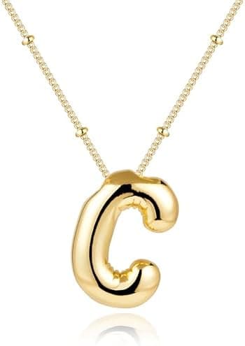Inerney Easter Gifts Gold Bubble Letter Necklace Initial Necklaces for Women, Chunky 14K Plated Balloon Initials, Trendy Charm Non Tarnish Custom Name Pendant Jewelry Gifts for Mom