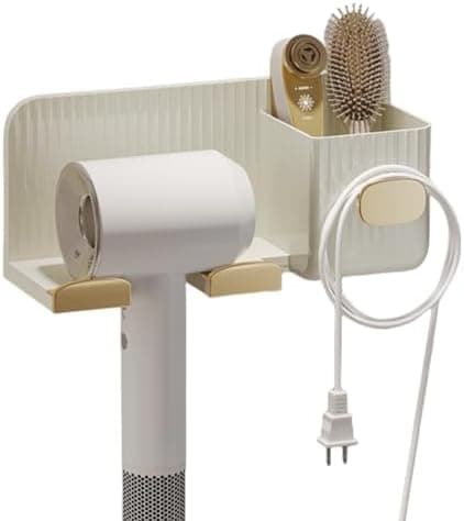 Minimalism Hair Dryer Holder Wall Mount Self Adhesive Fashionable Hair Tool Organizer Bathroom No Drilling (Golden)