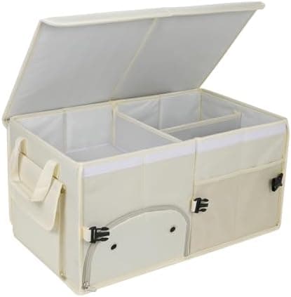 AOKJOY Car Trunk Organizer with Lid Car Storage Organizer Collapsible Multi Compartment Car Organizerwith shoe bag for SUV(Beige)