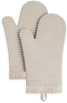 KITCHENAID Ribbed Soft Silicone Oven Mitt 2-Pack Set, 7.5"x13", Milkshake