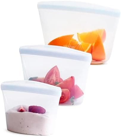 Stasher Silicone Reusable Storage Bags, 3-Pack Bowls, Reusable Freezer Bags, Microwave, Dishwasher, Oven Safe, Sous Vide, Premium Lunch Containers, Eco Friendly, Food Storage Bag, Snack Bag, Clear | Reusable Food Bags