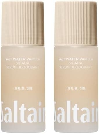 Saltair Serum Deodorant 2 Pack – Salt Water Vanilla Scent – 5% AHA – Aluminum-Free Odor Control for Women & Men – Mandelic Acid Deodorant with Lactic Acid – 2x 1.7oz Travel Roll On