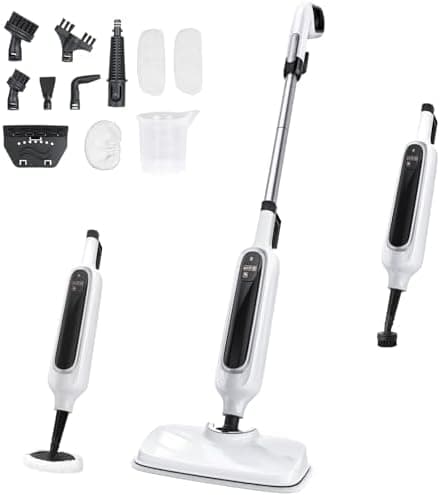 12-in-1 Steam Mop, Detachable Handheld Steam Cleaner for Home, 23FT Cord, 3 Steam Modes & LED Display, Steam Mops for Floor Cleaning, Bathroom, Windows, Sofas, Clothes, Tile Grout, Carpets, Furniture